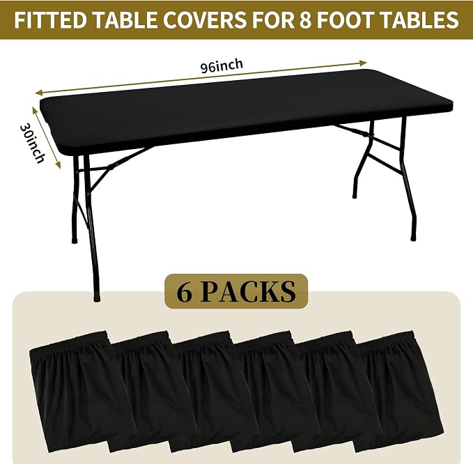 6 Pack Stretch Fabric Table Top Cap Cover, fits 8' Tables, Spandex Table Covers - Image 2
