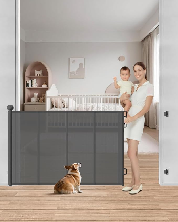Retractable Baby Gate, Prevents Kids & Dogs from Crawling Under, Indoor/Outdoor by Unknown