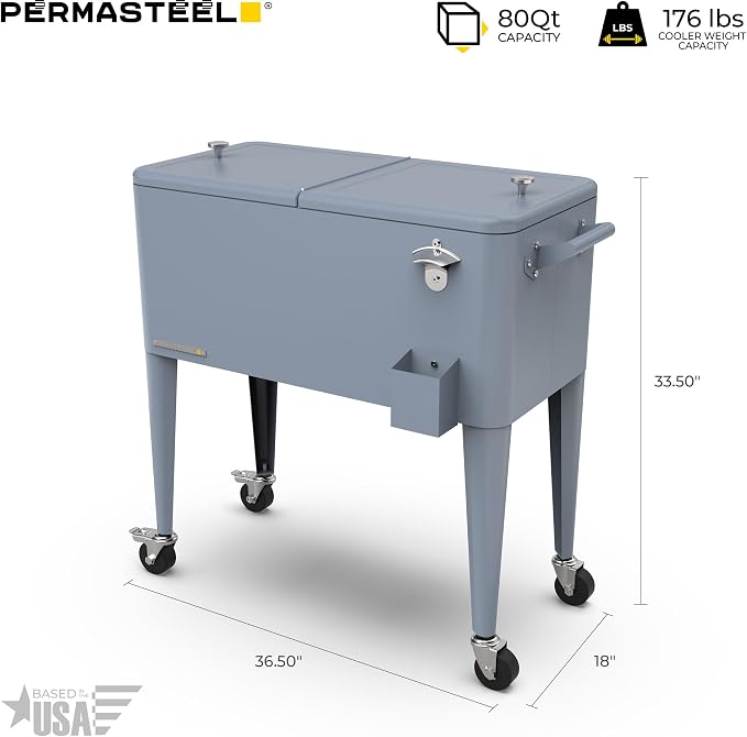 Permasteel 80 Quart Party Cooler, Rolling Ice Chest - Image 11