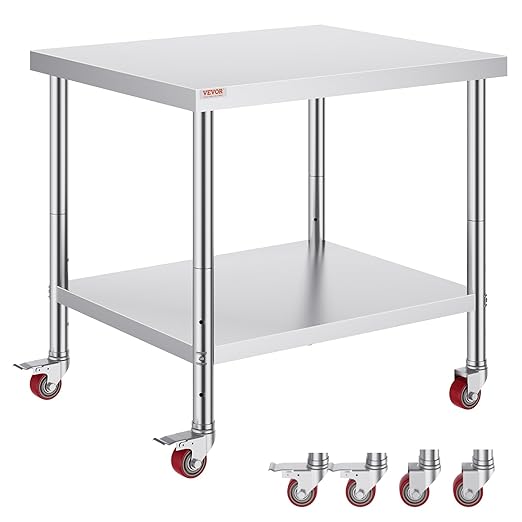 Vevor 30x36x34 Inch Stainless Steel Work Table 3-Stage Adjustable Shelf by VEVOR