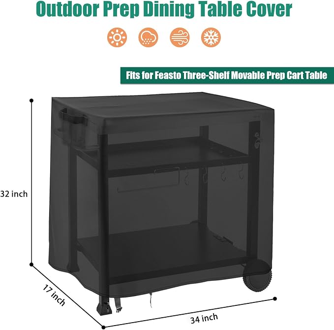 Outdoor Dining Cart Cover for Feasto 34 Inch Three-Shelf Movable Food Prep and - Image 2