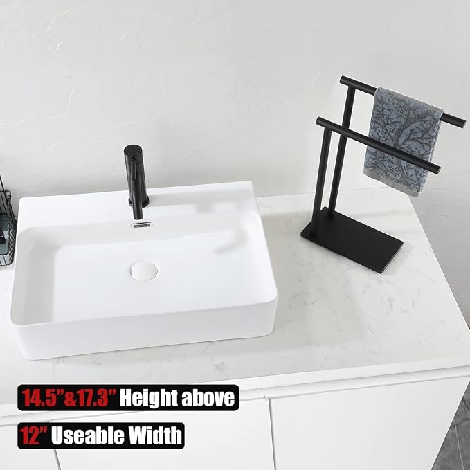 JQK Hand Towel Holder Stand Black, Modern Tree Rack Free Standing - Image 4
