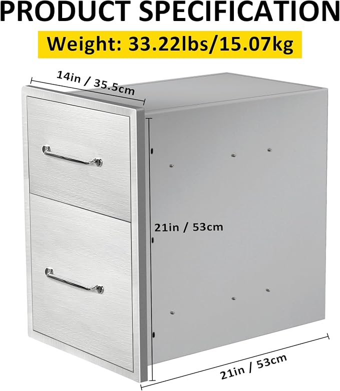 Outdoor Kitchen Drawers 14" W x 21" H x 21" D Flush Mount Double BBQ Drawers - Image 2