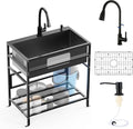 Black 30x18 Inch Freestanding Utility Sink-Stainless Steel Laundry Sink by FAUENPEEY