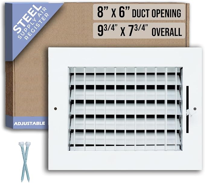 Fits 8x6 Duct Opening Steel Adjustable Air Supply Grille by Handua | Register by Handua