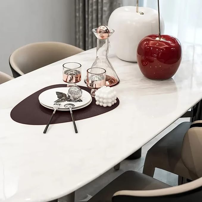 Herda Brown Placemats Set of 6 Round Faux Leather Non-Slip Place Mats Wipeable - Image 6