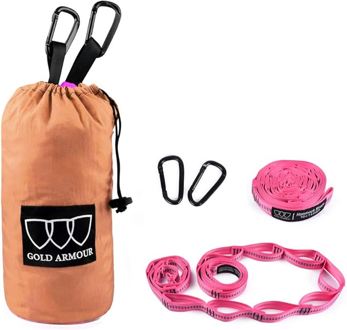 Hammock for Two, 125 x 79 Inch Peach and Pink Nylon, 500 lb Capacity