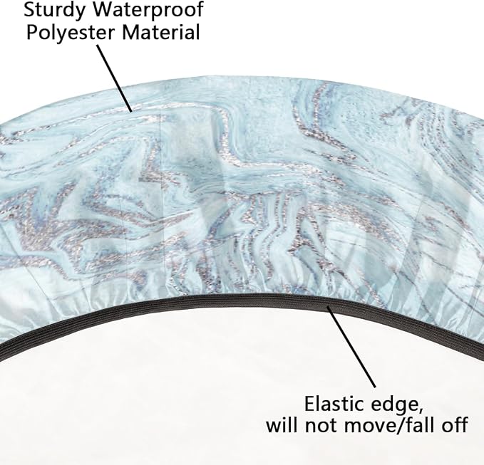 Blue Silver Marble Pattern Round Table Cloth Cover, Elastic Edge Waterproof - Image 5