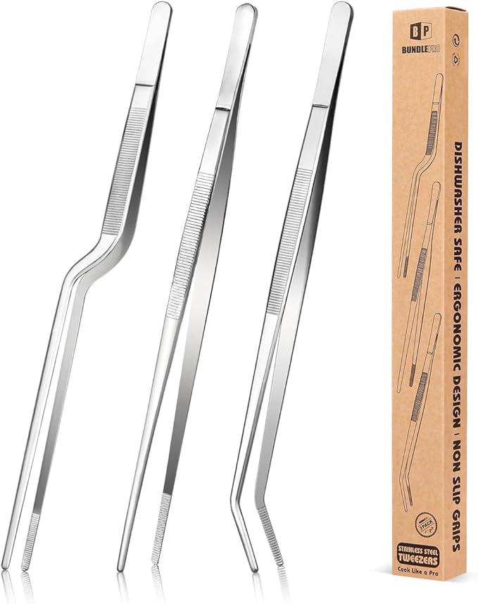 Tongs Set, 12-Inch 304 Stainless Steel, 3 Designs, Silver