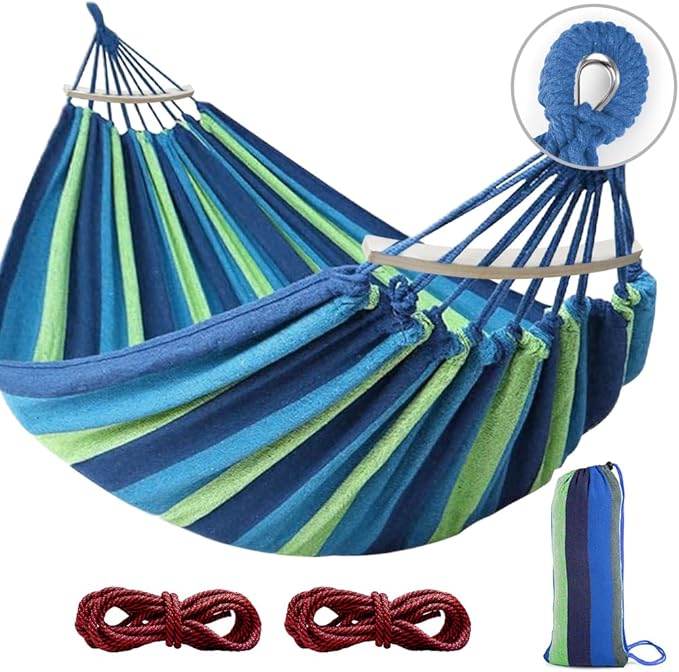 Hammock for Camping: 320G Canvas, 550 lb Capacity, Blue Green