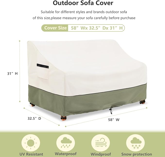 2-Seater Patio Sofa Cover, 58 W x 32.5 D x 31 H Inches Outdoor Couch Cover - Image 2