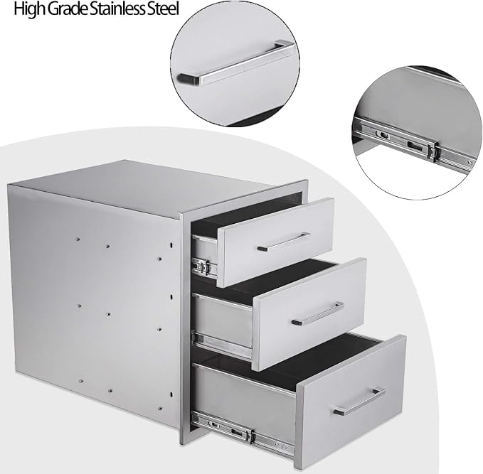 Outdoor Kitchen Drawers Stainless Steel 3-Drawer BBQ Drawer 16" W x 21" H x 23" - Image 6