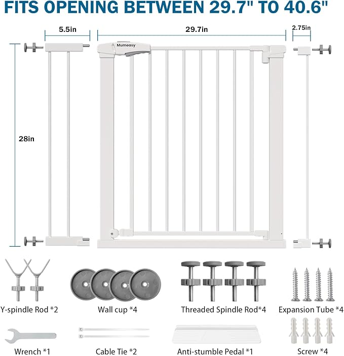 Baby Gate for Stairs, 29.7-40.6" Pressure Mounted Dog Gate, Auto Close Safety - Image 9