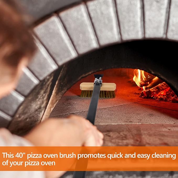 Pizza Oven Brush with Scraper Brass Bristles Pizza Brush - Image 4