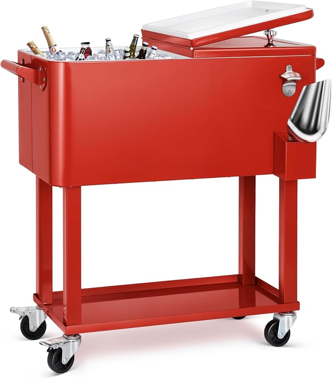EDOSTORY 80 Quart Rolling Ice Chest Cooler Cart, Patio Backyard Party Drink by EDOSTORY