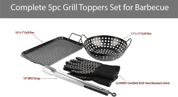Grill Topper BBQ Grilling Matte Black Pan/Tray 5-Pcs Value Pack - Image 2