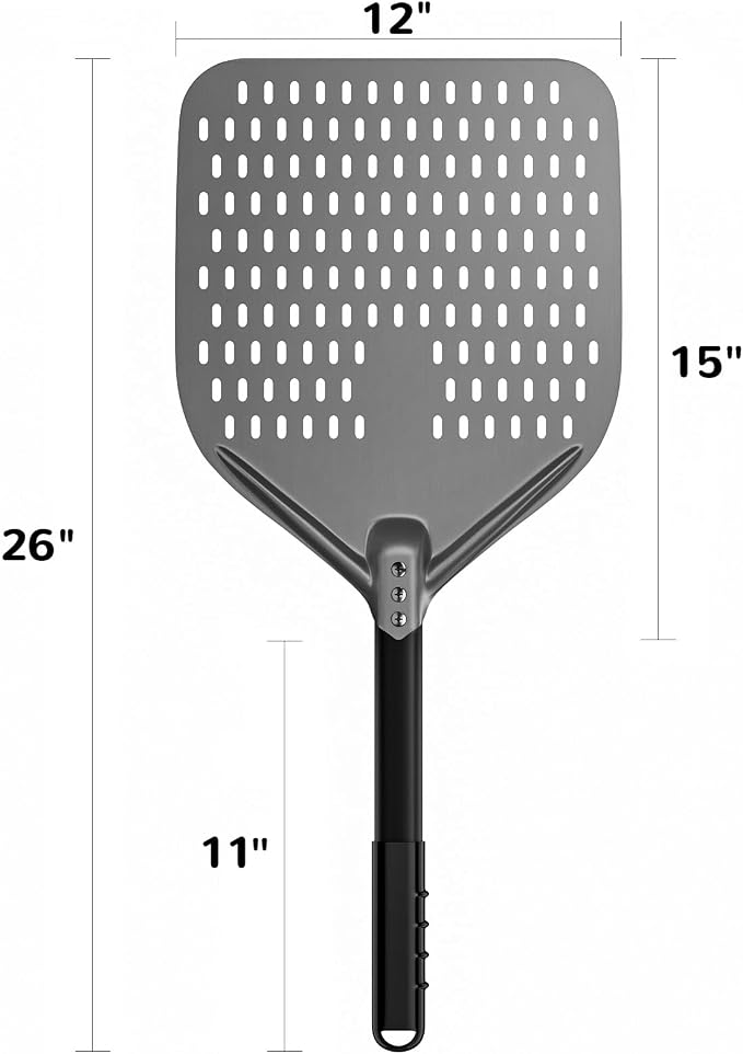 G.a HOMEFAVOR Perforated Pizza Peel, 12 x 15 Inch Rectangular Pizza Turning Peel - Image 2