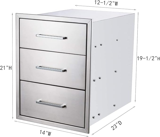 yuxiangBBQ Outdoor Kitchen Drawers Stainless Steel 3-Drawer BBQ Drawer 14" W x - Image 3