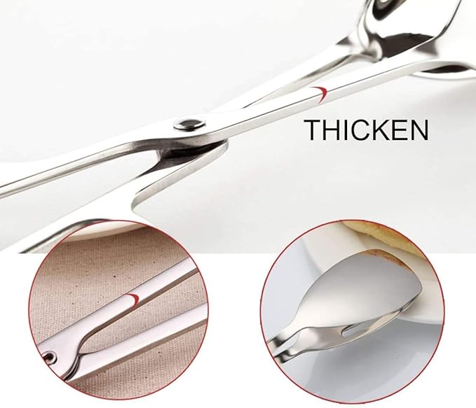 Tongs, 10-Inch Silver Stainless Steel with Scissor-Style Handle