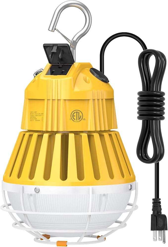 LED Temporary Work Light 60W, 7800LM 5000K Portable Hanging Construction Light by ABrighterWaytoLED