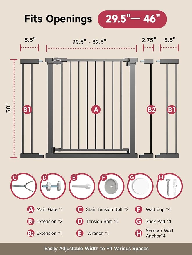 29.5-46" Extra Wide Baby Gate for Stairs, Dog Gate for Doorways, Walk Thru Auto - Image 7