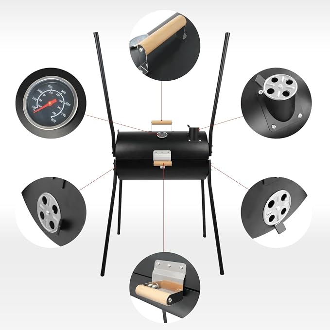 Portable Charcoal Grill with Thermometer, Double-sided Smoker Grill - Image 3