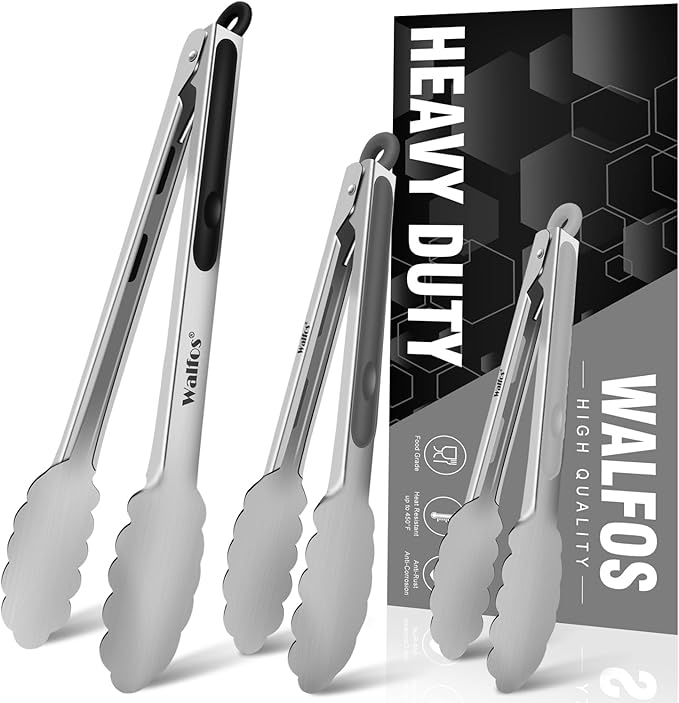 Tongs Set, 3-Piece Stainless Steel, 7, 9 and 12 Inch Sizes