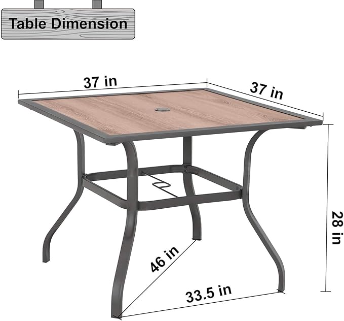 MFSTUDIO 37" Square Backyard Bistro Table Patio Dining Table Outdoor Furniture - Image 3
