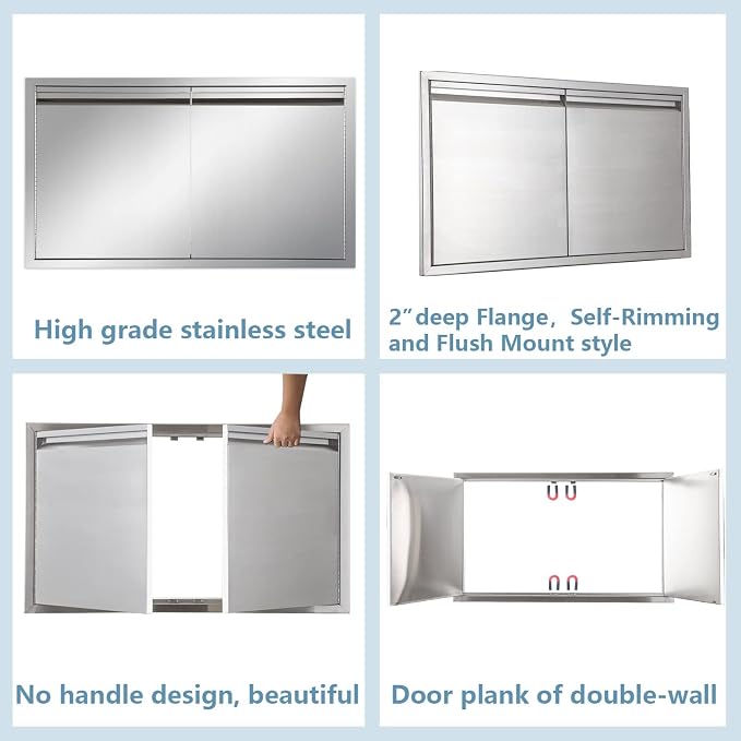 Outdoor Kitchen Door 36" W x 21" H inch Stainless Steel BBQ Double Doors Flush - Image 2