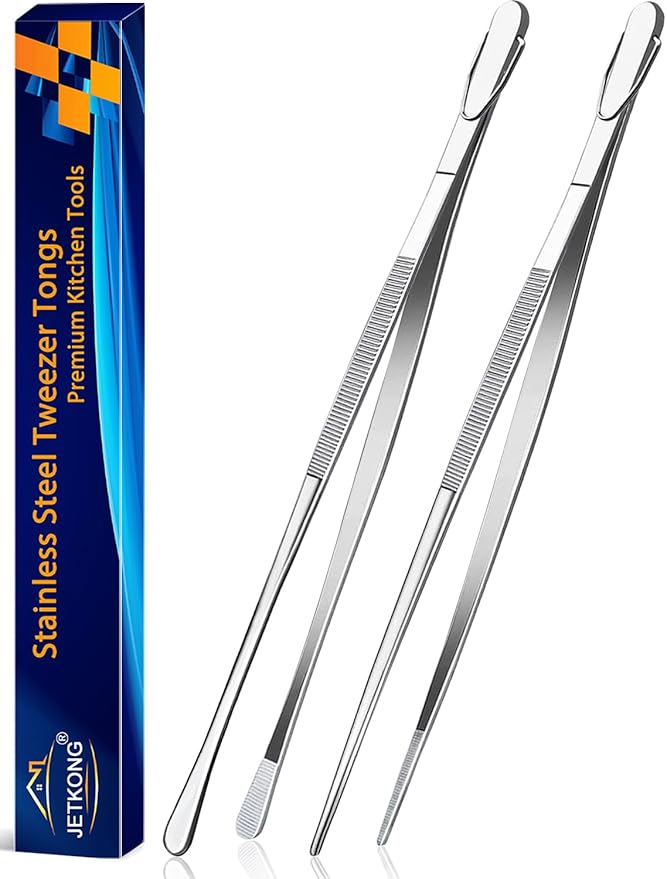 Tongs, 2-Pack 14-Inch Stainless Steel Kitchen Tweezers in Silver