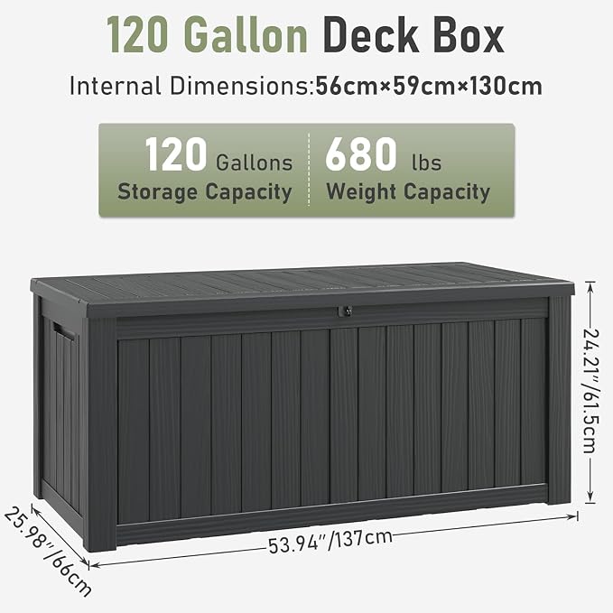 NUNU LAB 120 Gallon Outdoor Storage Box, Resin Large Sturdy Deck Box, Backyard - Image 9