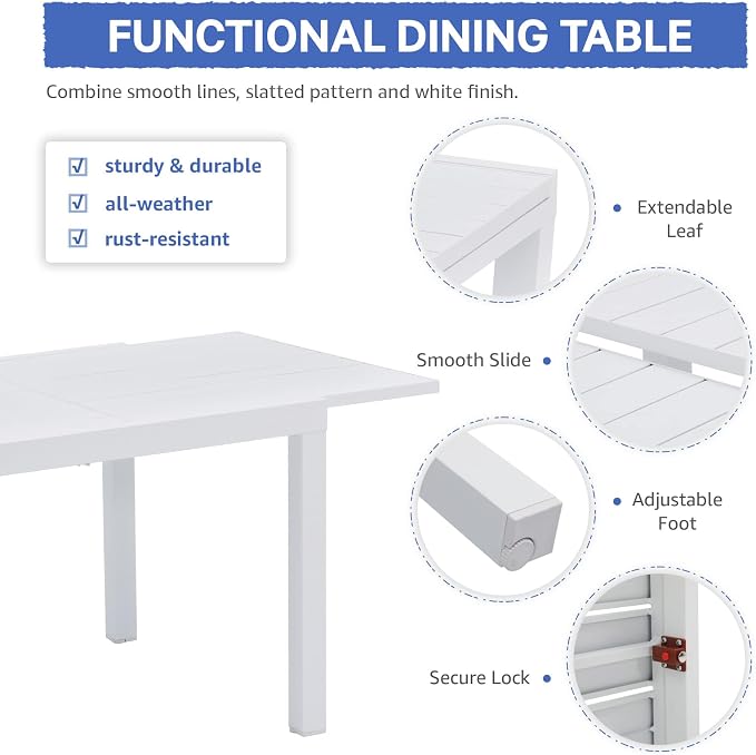 Soleil Jardin Aluminum Patio Extendable Dining Table, Adjustable Indoor Outdoor - Image 6