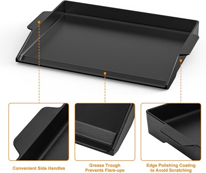 Onlyfire Universal Cast Iron Cooking Griddle, Pre-Seasoned Nonstick Coating - Image 3