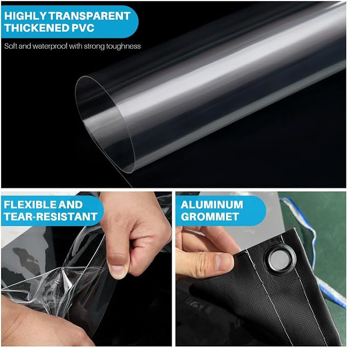 Clear Vinyl Curtains with Zippered Entry, 23oz Heavy Duty Waterproof Anti-UV - Image 7