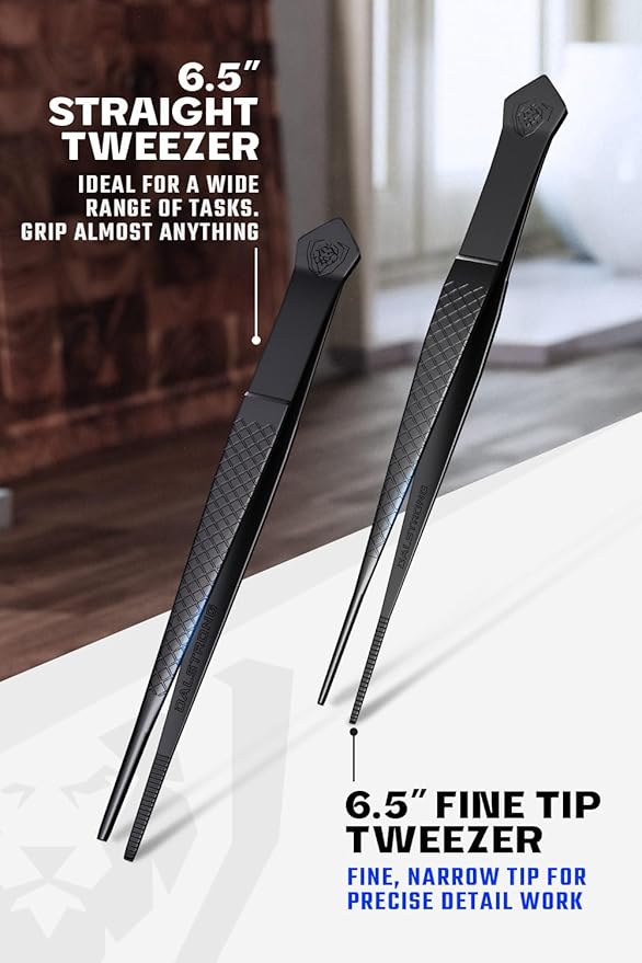 Tongs 4-Piece Black Stainless Steel Set with Leather Travel Sheath
