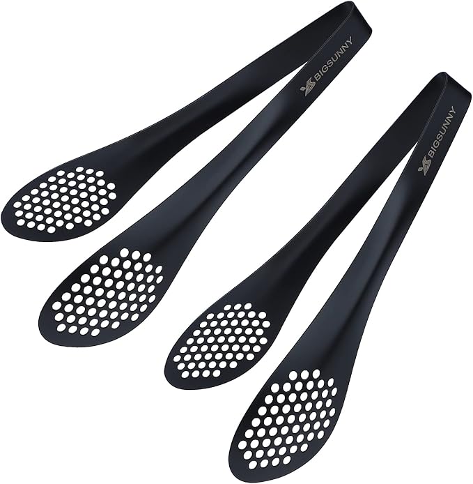 Tongs, 9-Inch Black 304 Stainless Steel Buffet Tongs