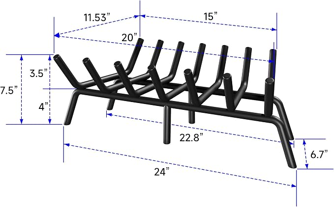 Fireplace Grate 24 Inch, Firewood Log Holder Rack, Heavy Duty Fire Wood Stove - Image 2