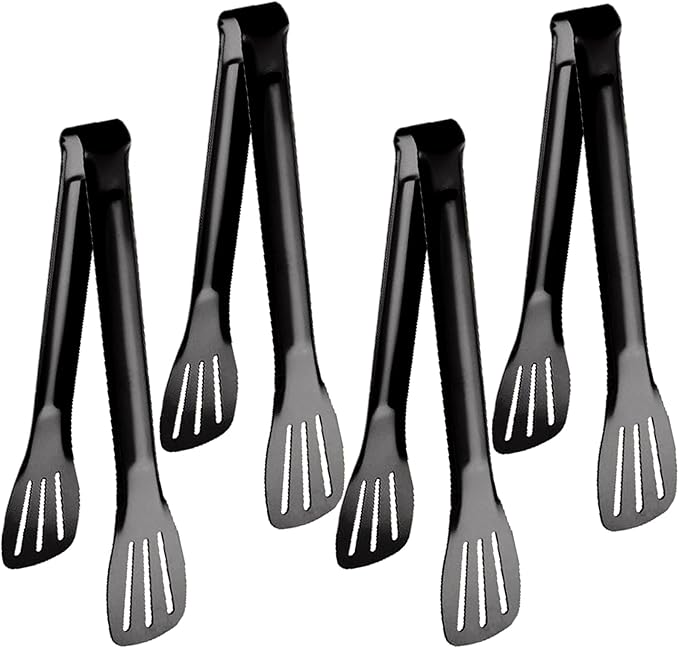 Serving Tongs 4 Pack, 9 Inch Black Stainless Steel Buffet Tongs