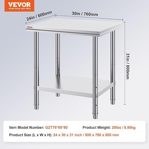 Mophorn Commercial Worktable & Workstation 24 x 30 x 32 Inch Stainless Steel - Image 7