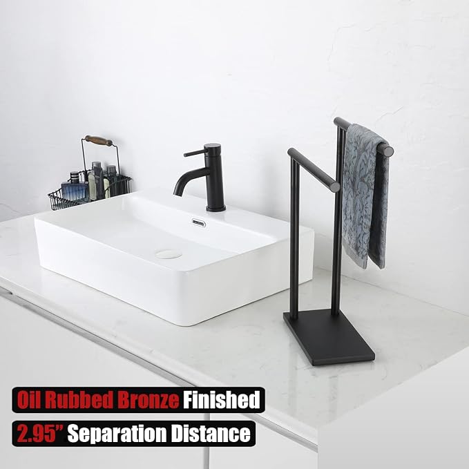 JQK Hand Towel Holder Stand Oil Rubbed Bronze, Modern Tree Rack Free Standing - Image 5
