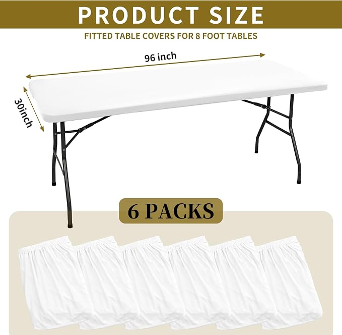 6 Pack Stretch Fabric Table Top Cap Cover, fits 8' Tables, Spandex Table Covers - Image 2