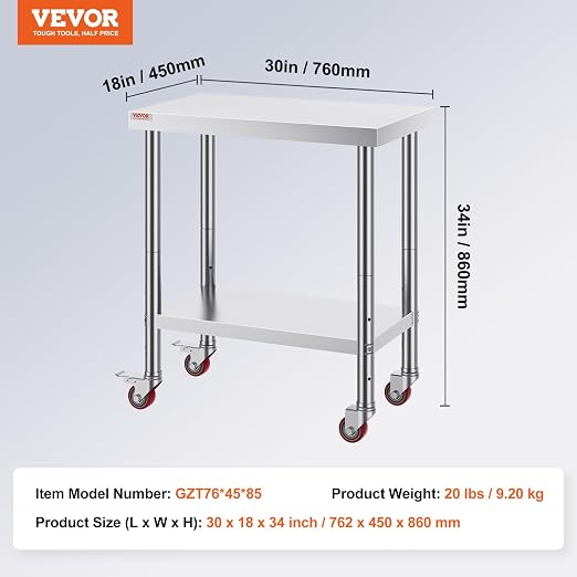 Mophorn 30x18x34 Inch Stainless Steel Work Table 3-Stage Adjustable Shelf - Image 8