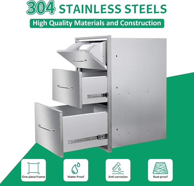 Outdoor Kitchen Drawers 17" W x 30" H x 20" D Stainless Steel Paper Towel - Image 3