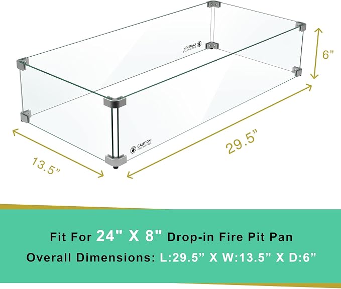 Holy Fire 29.5" L x 13.5" x 6" Rectangle Fire Pit Glass Wind Guard Clear - Image 3