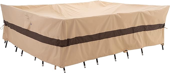 WJ-X3 Rectangular Beige & Coffee Patio Table Cover, 102W x 78D x 31H Inches by WJ-X3