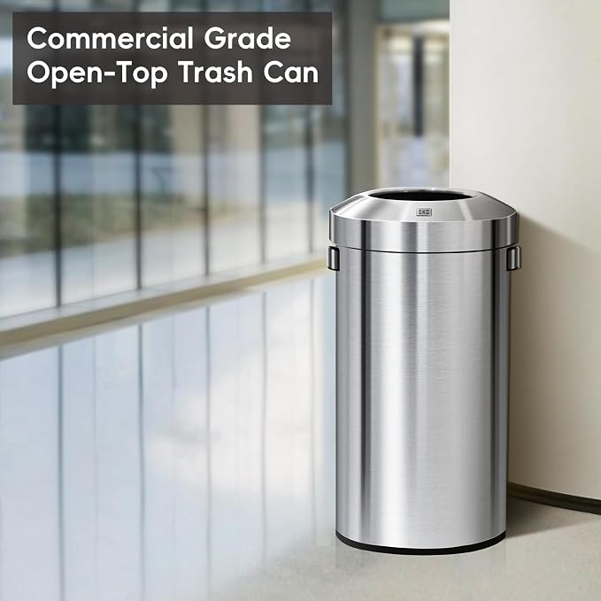 EKO Urban 24 Gallon Round Stainless Steel Open Top Waste Bin, Tall Commercial - Image 2