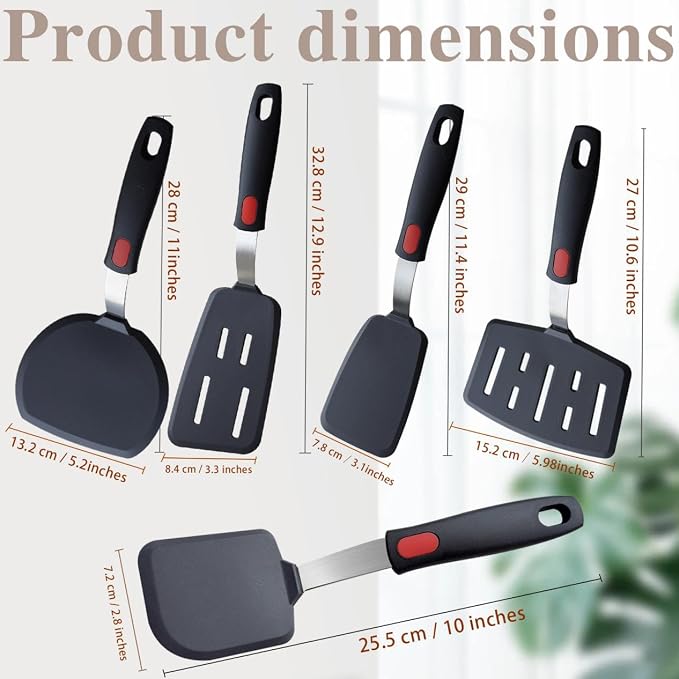 Silicone Spatula Turner, 600°F Heat Resistant Kitchen Cooking Utensils Set - Image 2