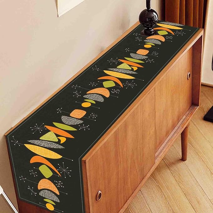 Mid Century Modern Table Runner, Retro 1950s Atomic Modern Abstract Black - Image 3