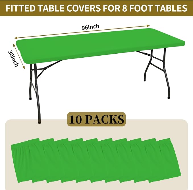 10 Pack Fitted Tablecloth for 8 Foot Rectangle Tables, Washable Stretch Folding - Image 2