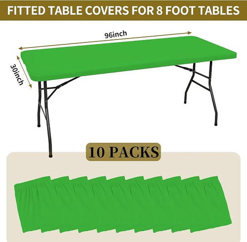 10 Pack Fitted Tablecloth for 8 Foot Rectangle Tables, Washable Stretch Folding - Image 2
